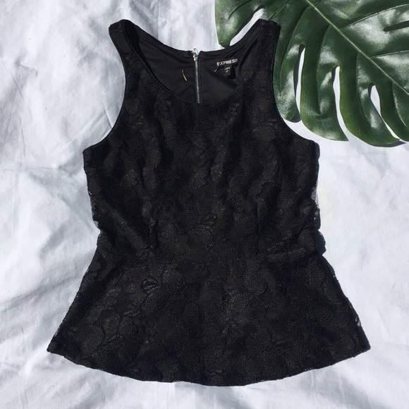 EXPRESS | black lace peplum tank - Picture 2 of 5